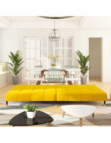 Divano Letto a 2 Posti Giallo in Velluto