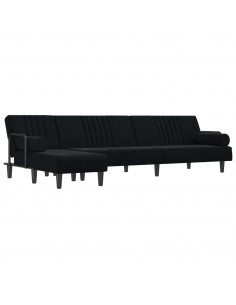 Divano Letto a L Nero 260x140x70 cm in Velluto