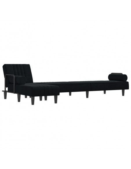 Divano Letto a L Nero 260x140x70 cm in Velluto