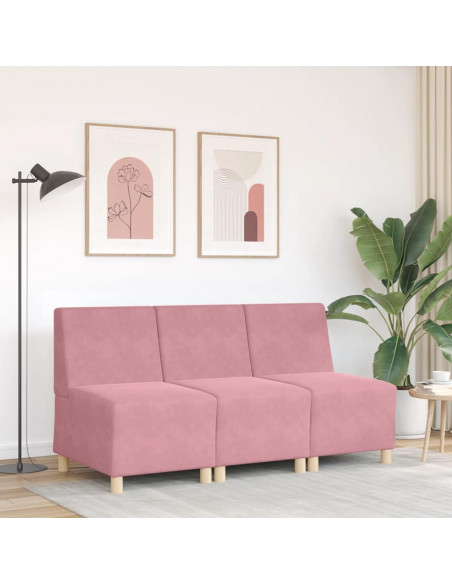 Divano componibile senza braccioli rosa 55 cm in velluto