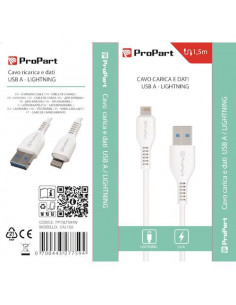 ProPart Cavo Lightning Apple 5V 2.4A 1.5mt Carica e dati Bianco