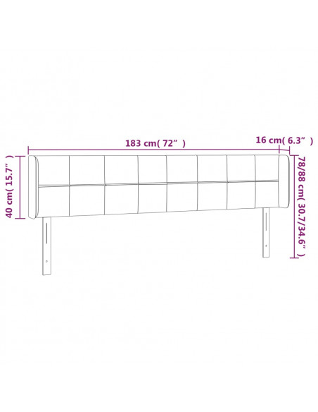 Testiera a LED Nera 183x16x78/88 cm in Velluto