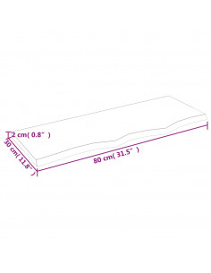 Piano Bagno 80x30x2 cm in Legno Massello Non Trattato