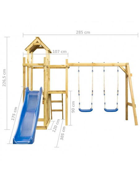 Set Gioco da Esterno 285x305x226,5 cm Legno di Pino Impregnato