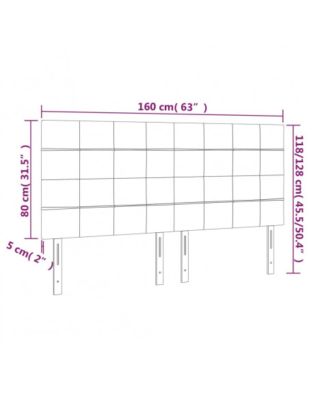 Testiera a LED Tortora 160x5x118/128 cm in Tessuto