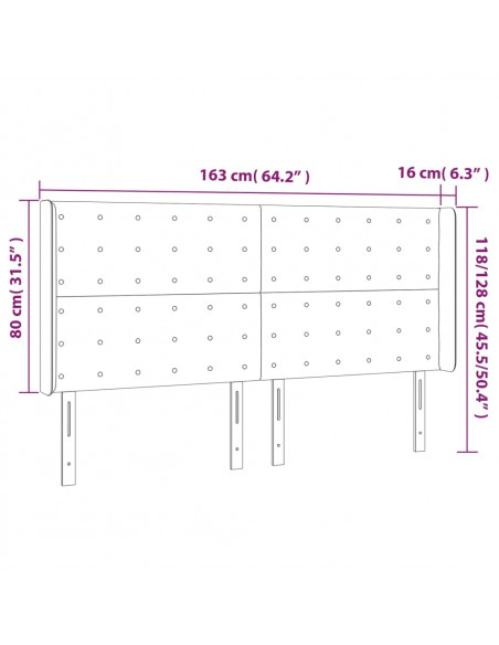 Testiera a LED Cappuccino 163x16x118/128 cm in Similpelle