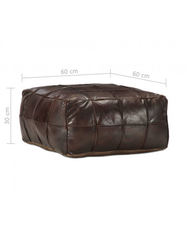 Pouf Marrone Scuro 60x60x30 cm in Vera Pelle di Capra