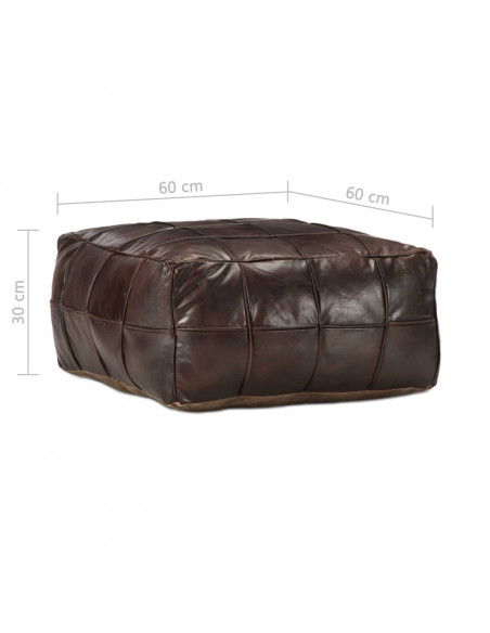 Pouf Marrone Scuro 60x60x30 cm in Vera Pelle di Capra