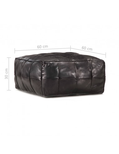 Pouf Nero 60x60x30 cm in Vera Pelle di Capra