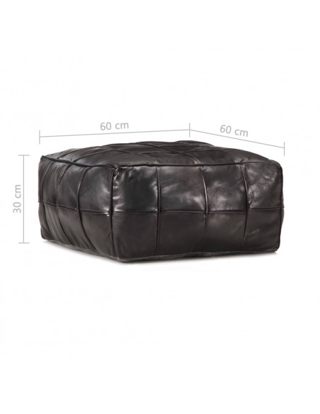 Pouf Nero 60x60x30 cm in Vera Pelle di Capra