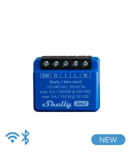 Shelly Mini 1 Gen 3 - Smart Relay 8A AC/DC WiFi/BT