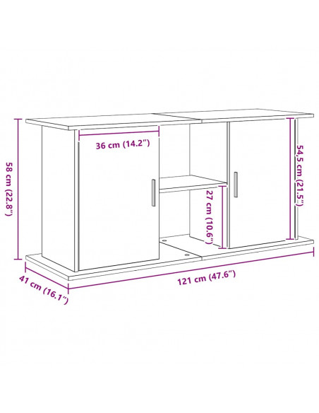 Supporto Acquario 121x41x58 cm Legno Multistrato Rovere Nero