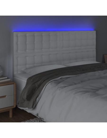 Testiera a LED Bianco 160x5x118/128 cm in Similpelle