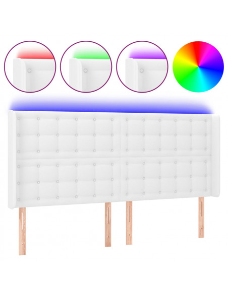Testiera a LED Bianco 163x16x118/128 cm in Similpelle