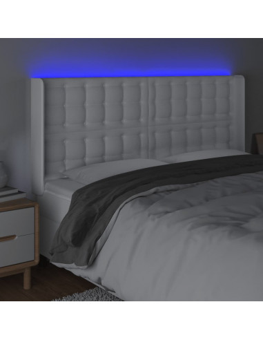 Testiera a LED Bianco 163x16x118/128 cm in Similpelle