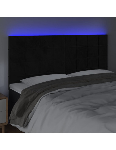 Testiera a LED Nera 180x5x118/128 cm in Velluto