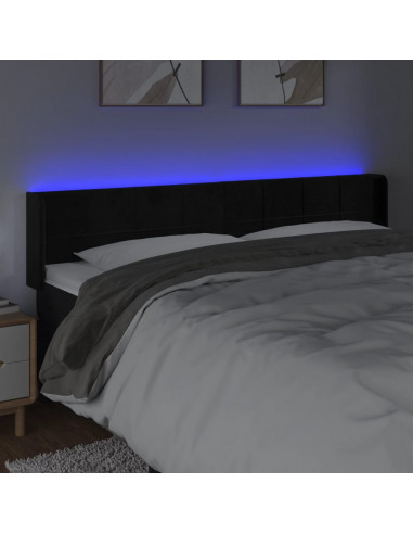 Testiera a LED Nera 183x16x78/88 cm in Velluto