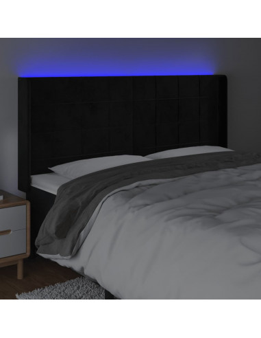 Testiera a LED Nera 183x16x118/128 cm in Velluto