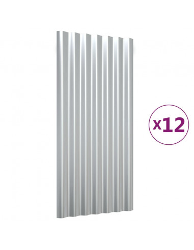 Pannelli Tetto 12pz Acciaio Verniciato Polvere Argento 80x36 cm