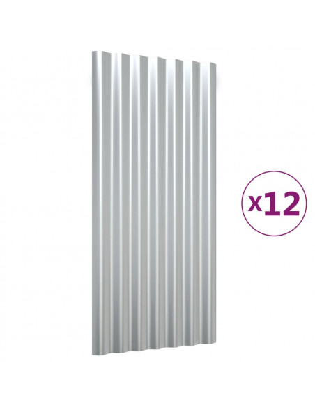 Pannelli Tetto 12pz Acciaio Verniciato Polvere Argento 80x36 cm