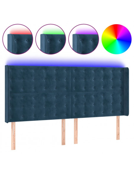 Testiera a LED Blu Scuro 163x16x118/128 cm in Velluto