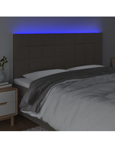 Testiera a LED Tortora 160x5x118/128 cm in Tessuto