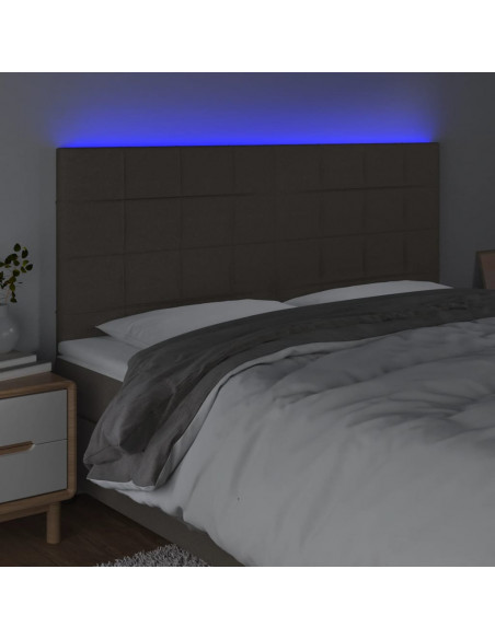 Testiera a LED Tortora 160x5x118/128 cm in Tessuto