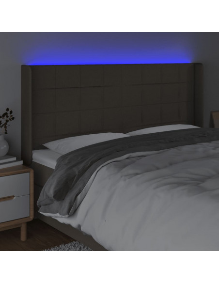Testiera a LED Tortora 163x16x118/128 cm in Tessuto