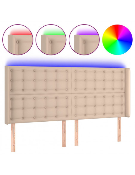 Testiera a LED Cappuccino 163x16x118/128 cm in Similpelle