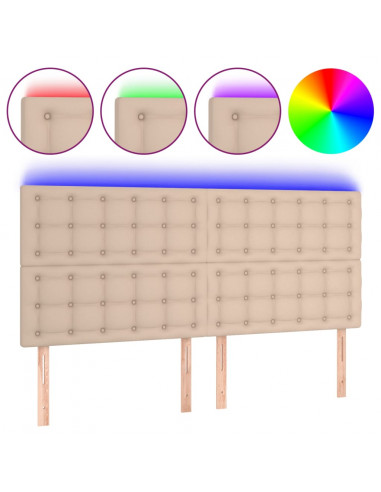 Testiera a LED Cappuccino 160x5x118/128 cm in Similpelle