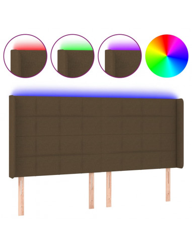 Testiera a LED Marrone Scuro 163x16x118/128 cm in Tessuto