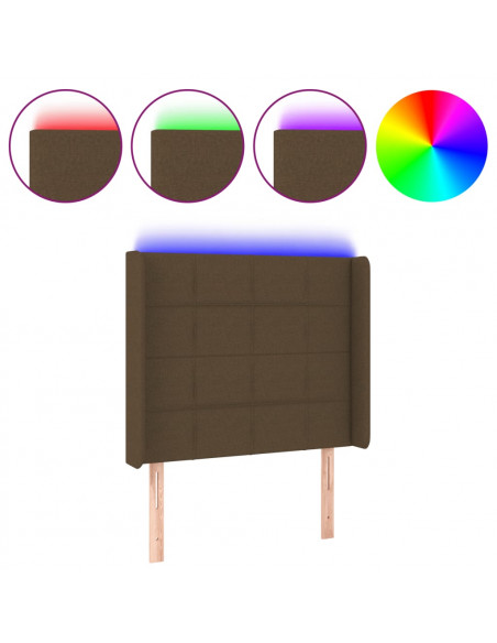 Testiera a LED Marrone Scuro 83x16x118/128 cm in Tessuto