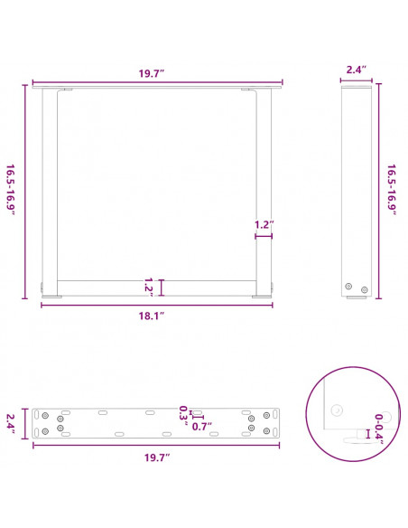 Gambe per Tavolino da Caffè a Forma di U 2 pz Acciaio Naturale 50x(42-43) cm Acciaio