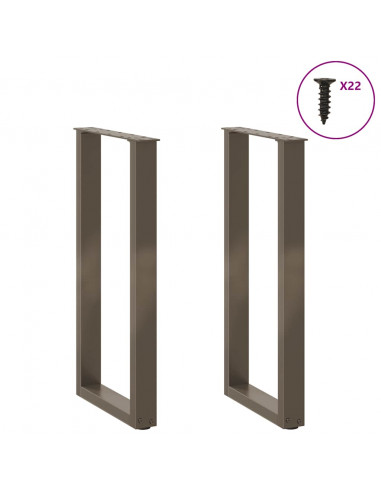 Gambe per tavolo consolle a forma di U 2 pz in acciaio naturale 38x(72-73) cm