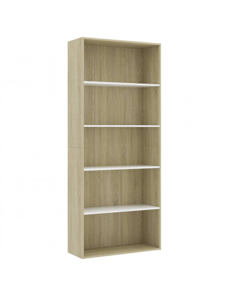Libreria 5 Ripiani Bianco Rovere Sonoma 80x30x189cm Multistrato