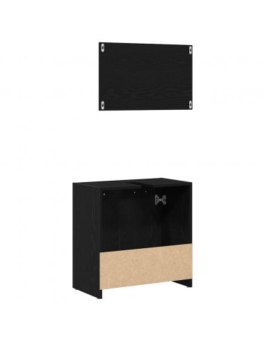 Mobile da Bagno con Specchio Rovere Nero in Legno Multistrato