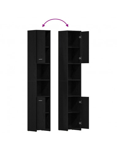 Mobile da Bagno Rovere Nero 30x30x183,5 cm in Truciolato