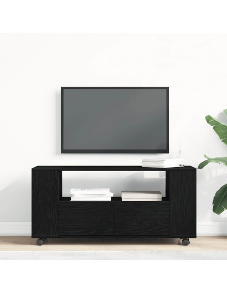 Mobile Porta TV con Ruote Rovere Nero 102x34,5x43 cm Truciolato
