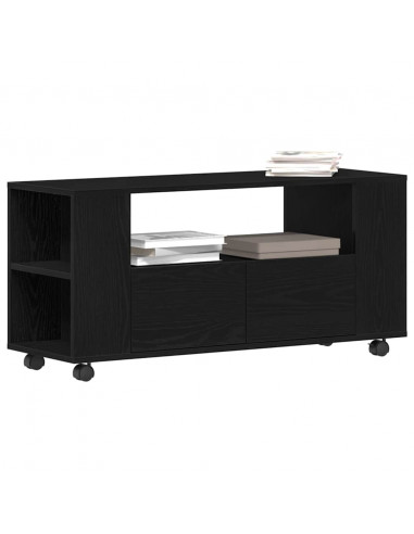 Mobile Porta TV con Ruote Rovere Nero 102x34,5x43 cm Truciolato