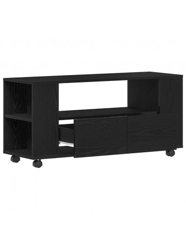 Mobile Porta TV con Ruote Rovere Nero 102x34,5x43 cm Truciolato
