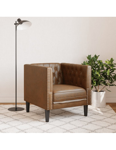 Poltrona Chesterfield Marrone in Similpelle Scamosciata