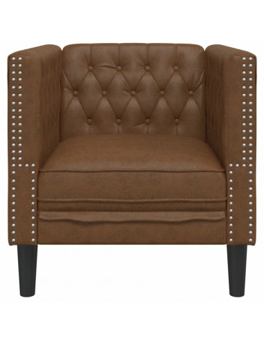 Poltrona Chesterfield Marrone in Similpelle Scamosciata