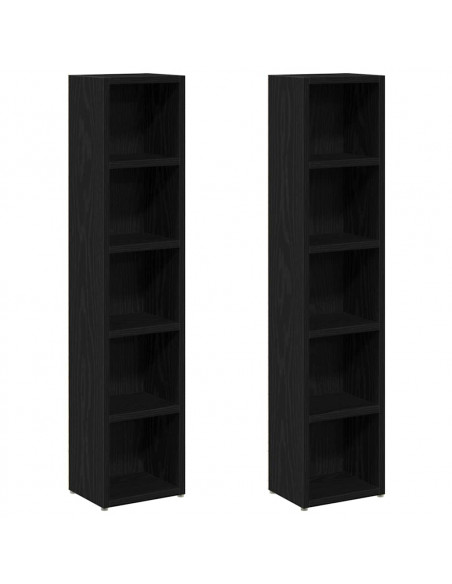 Scaffali Porta CD 2 pz Rovere Nero 21x16x93,5 cm in Truciolato