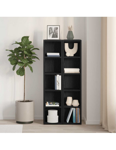 Scaffali Porta CD 2 pz Rovere Nero 21x16x93,5 cm in Truciolato