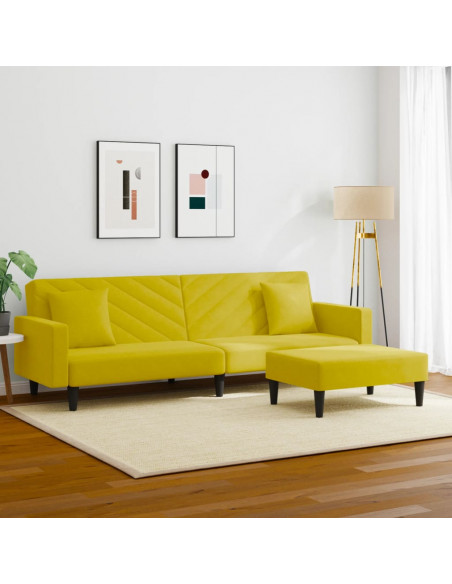 Set di Divani 2 pz con Cuscini Giallo in Velluto