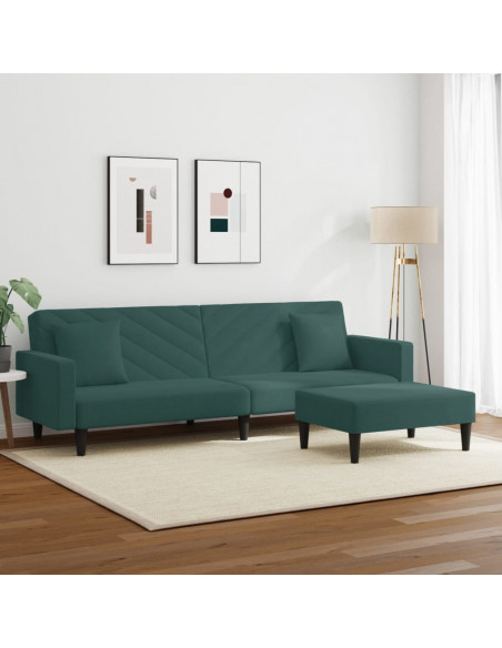 Set di Divani 2 pz con Cuscini Verde Scuro in Velluto