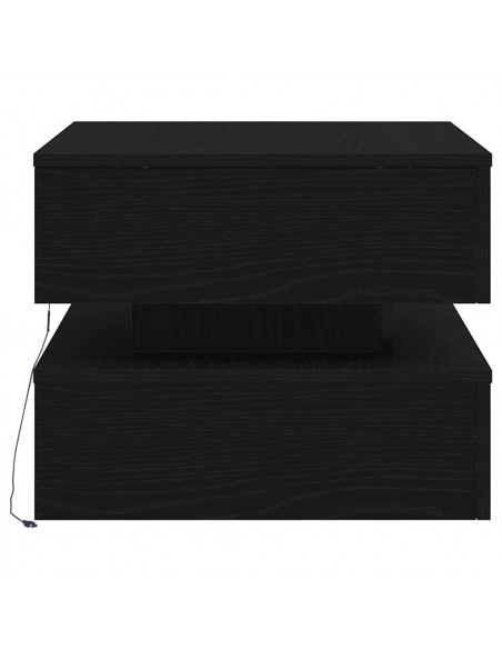 Tavolino da Salotto con Luci LED Rovere Nero 50x50x40 cm