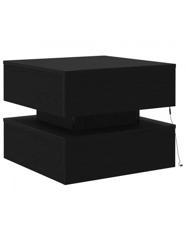 Tavolino da Salotto con Luci LED Rovere Nero 50x50x40 cm
