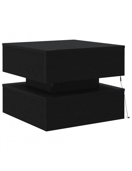 Tavolino da Salotto con Luci LED Rovere Nero 50x50x40 cm