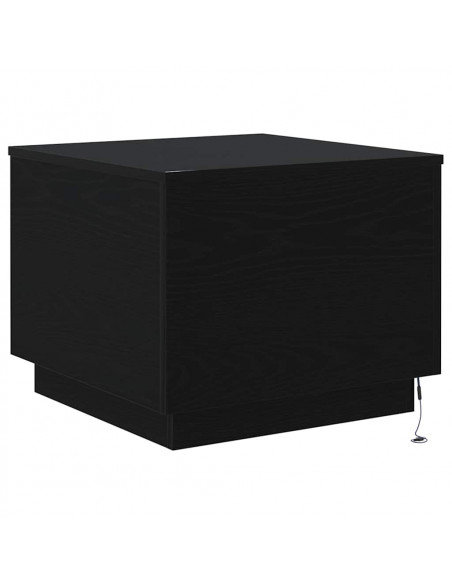 Tavolino da Salotto con Luci LED Rovere Nero 50x50x40 cm